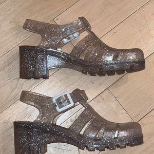 JUJU Silver Glitter Jelly Heeled Sandals